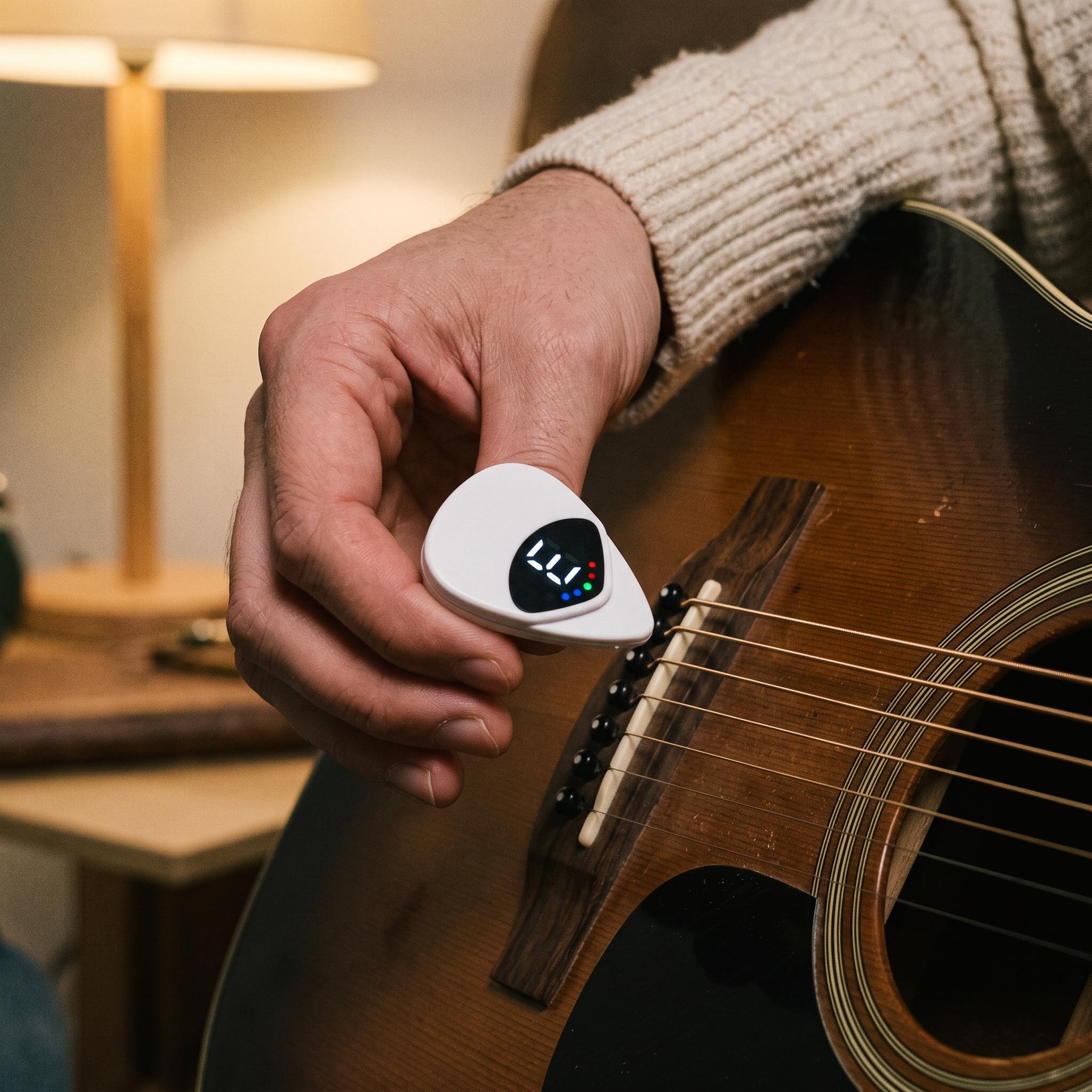 Pick tuner on a wooden practice table
